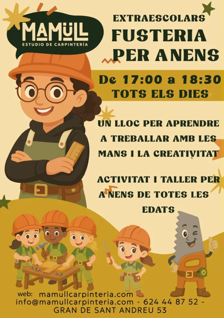 Extraescolars de fusteria per a nens a Sant Andreu Barcelona