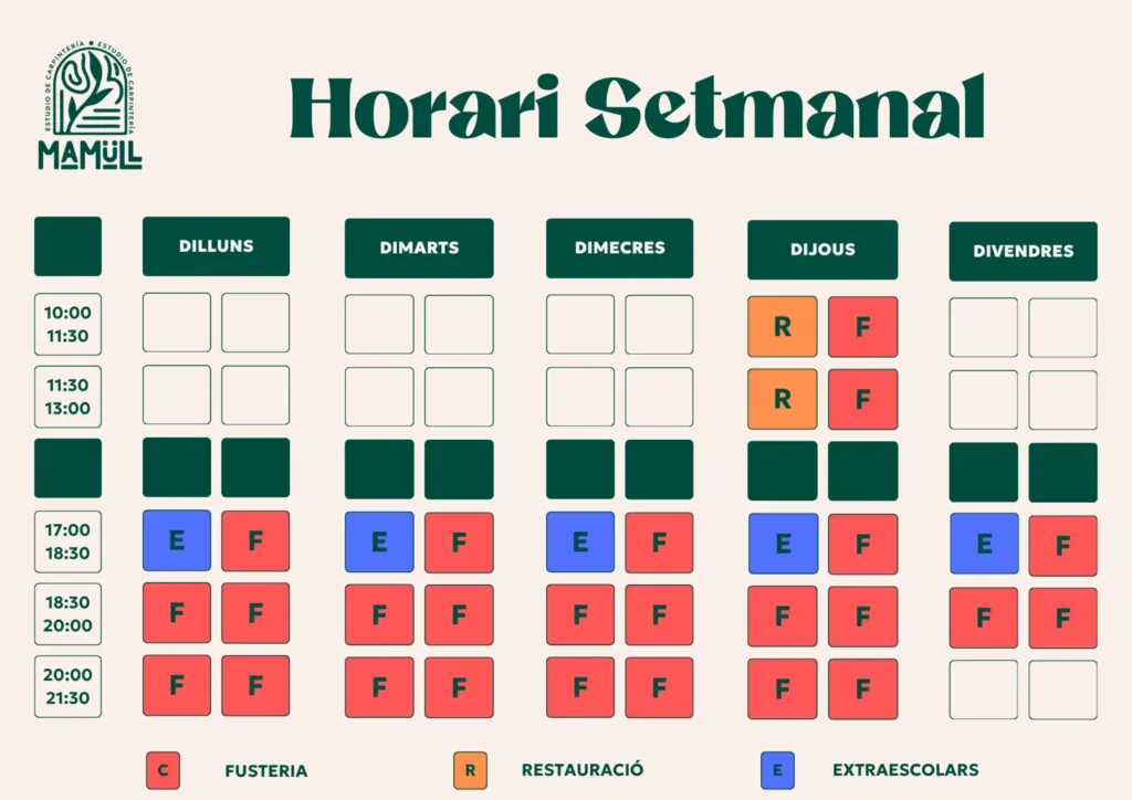 Horari cursos fusteria 2026
