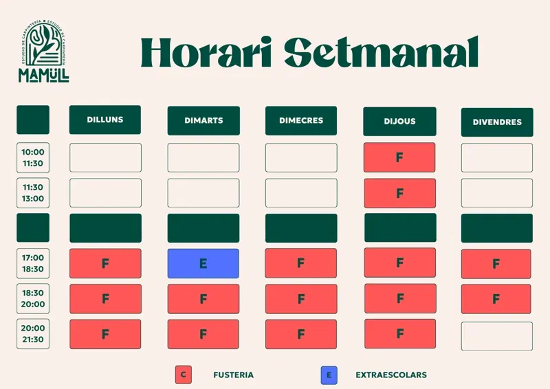 horari mamull cursos fusteria català barcelona 2026-2027